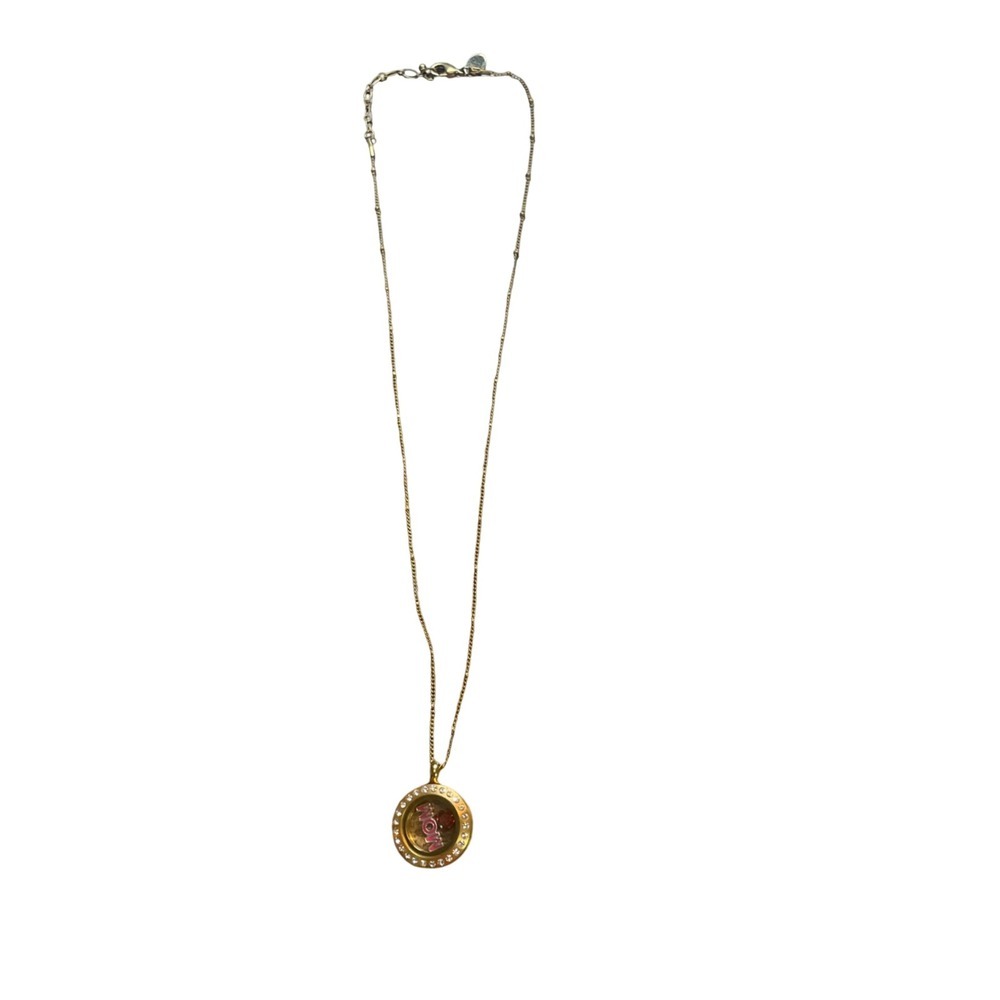 Gold Tone MOM Floating Charm Locket‎ Necklace Rhinestone Accent